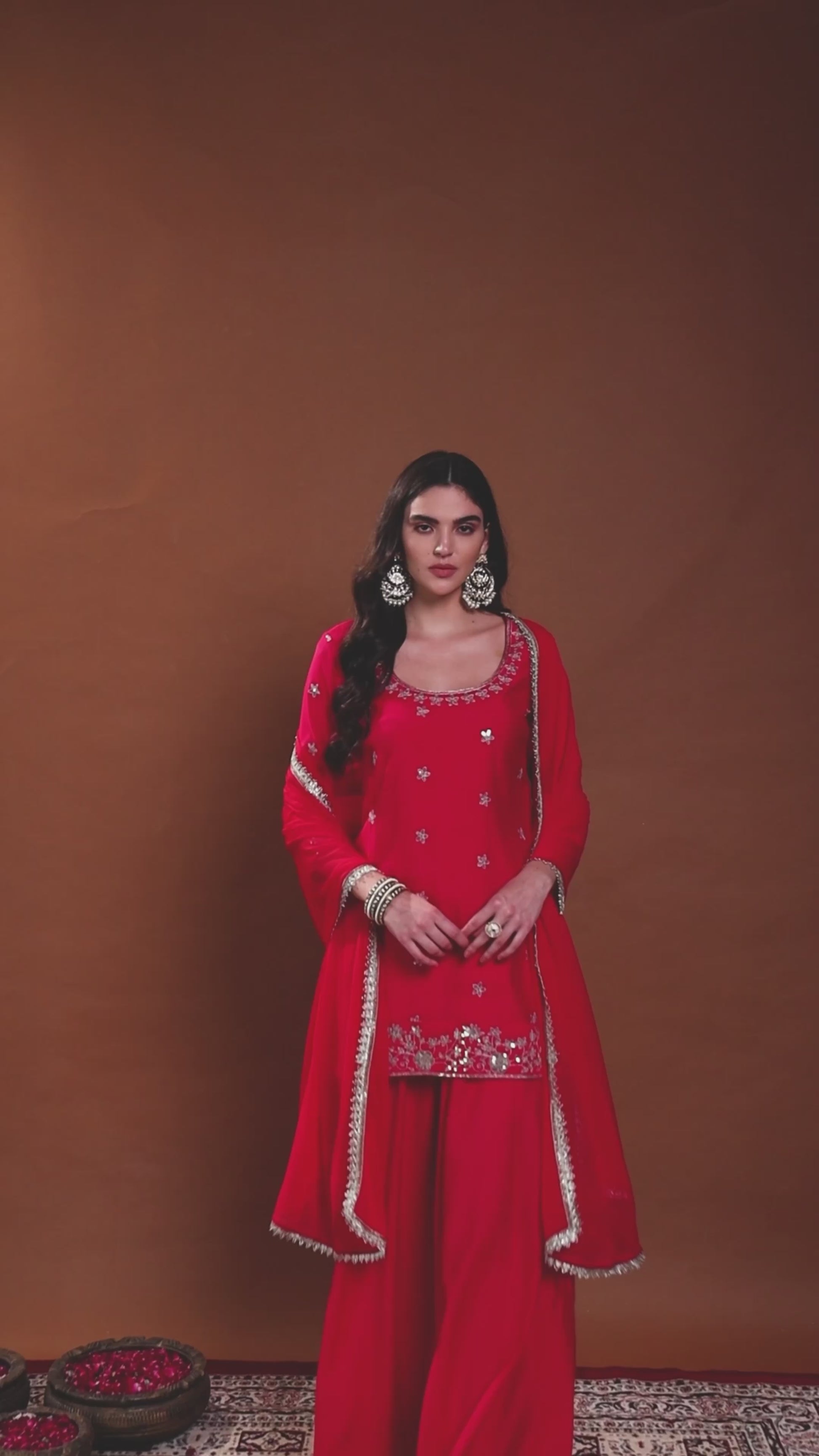 Fuchsia Pink Sequin Embroidered Sharara Set with Dupatta