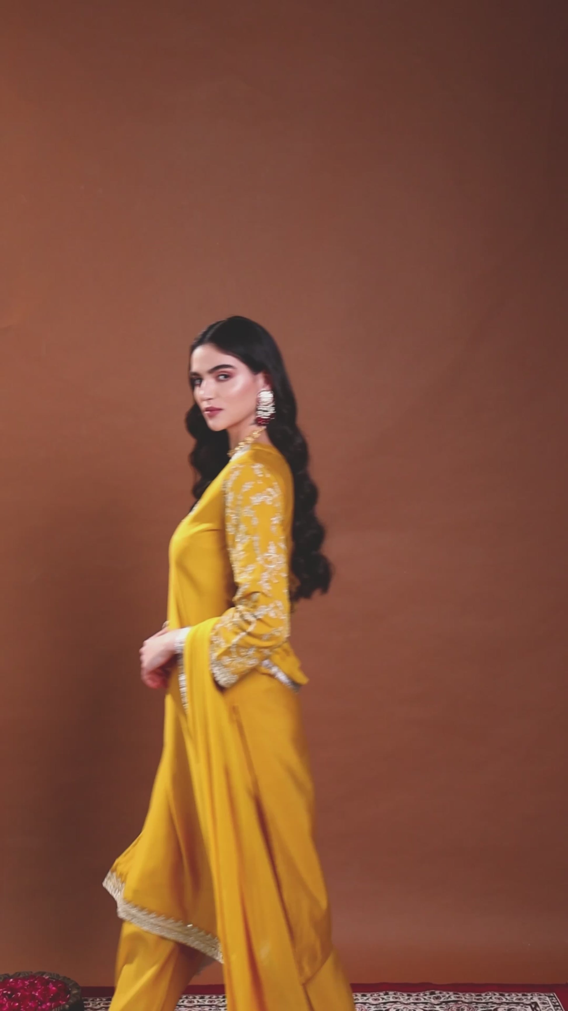 Yellow Square V-Neck Zari Embroidered Kurta Set with Dupatta
