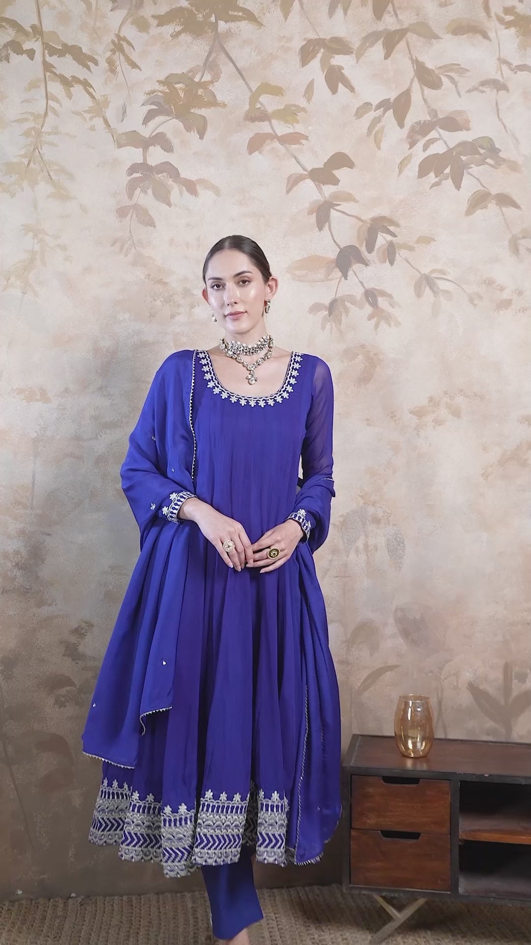 Royal Blue Anarkali Kurta Set In Pani Gold Dori With Zari Embroidery And Embroidered Chiffon Dupatta