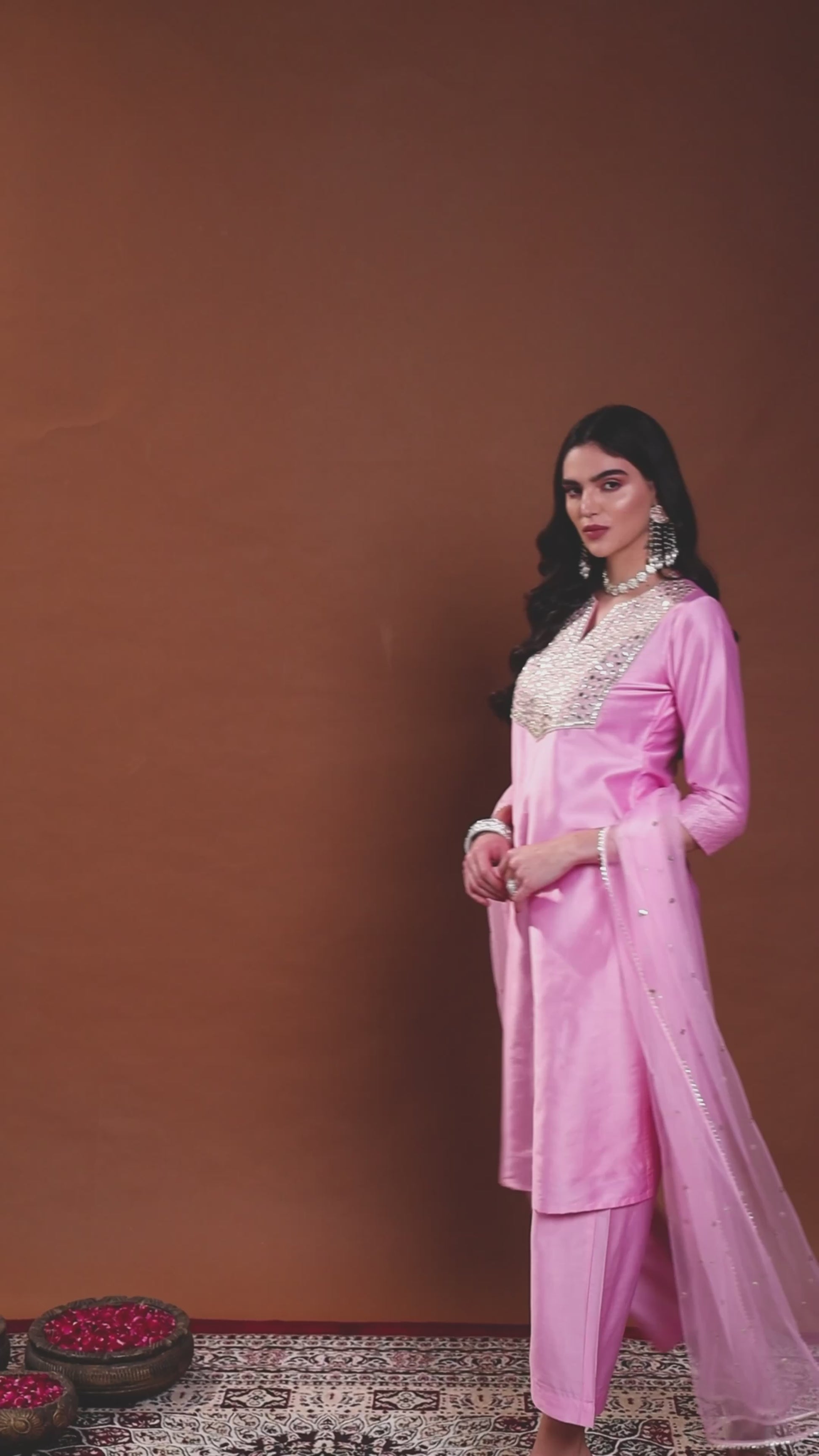 Pink Chanderi Straight Kurta Set with Dupatta