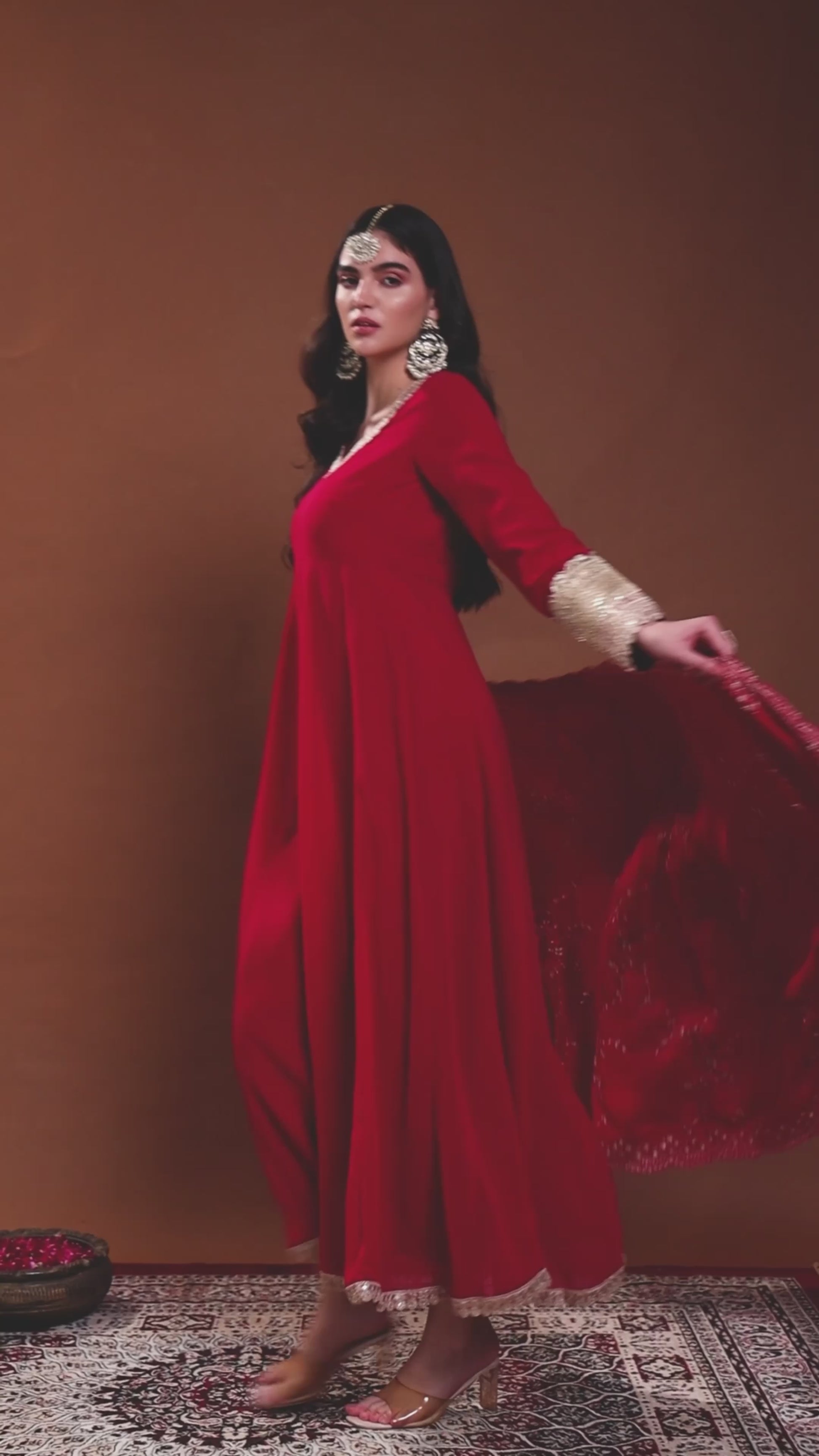 Fuchsia Pink Sweetheart Neck Anarkali Set with Zari & Sequin Dupatta