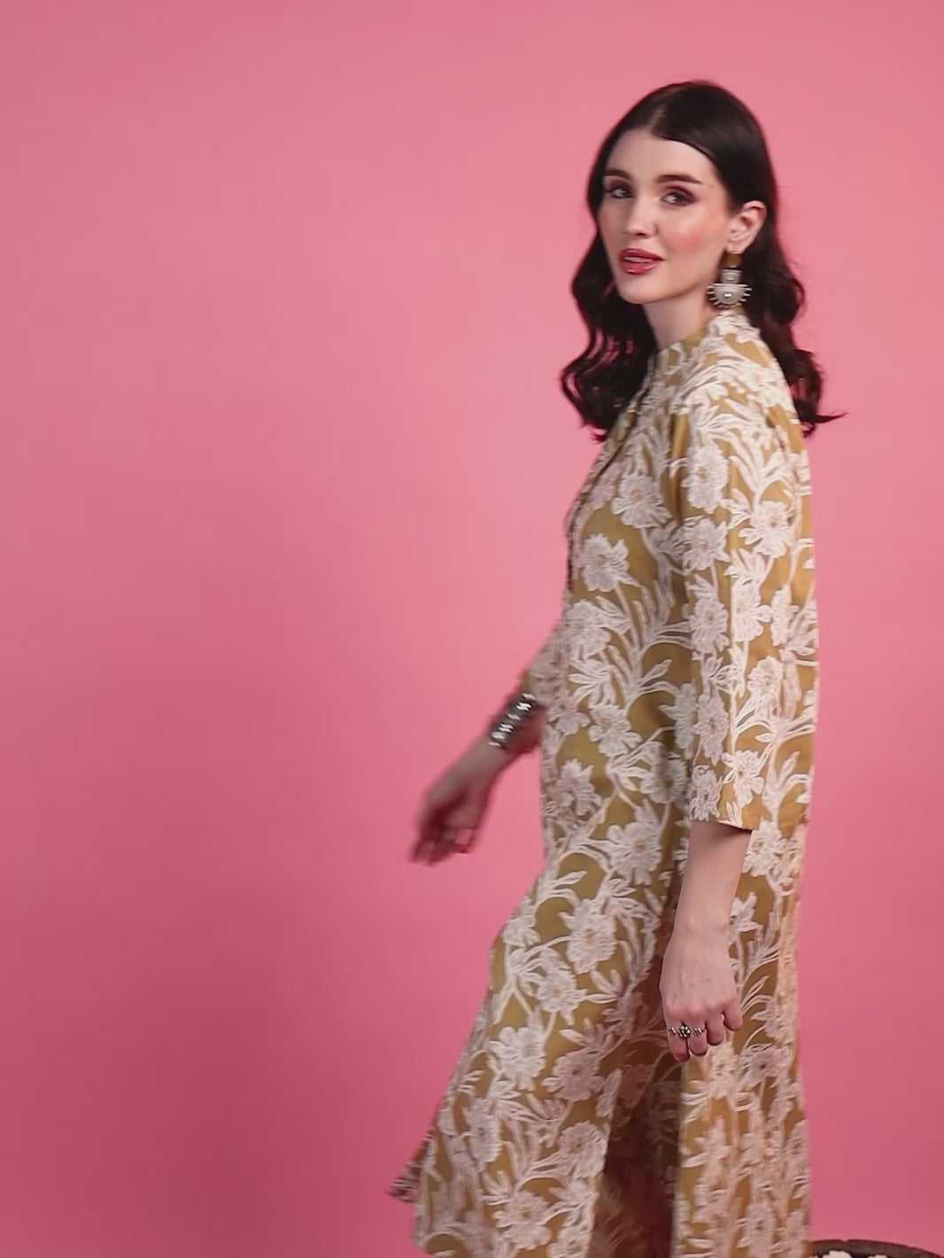 Beige Floral Printed Kurta Set A-Line Kurta Set