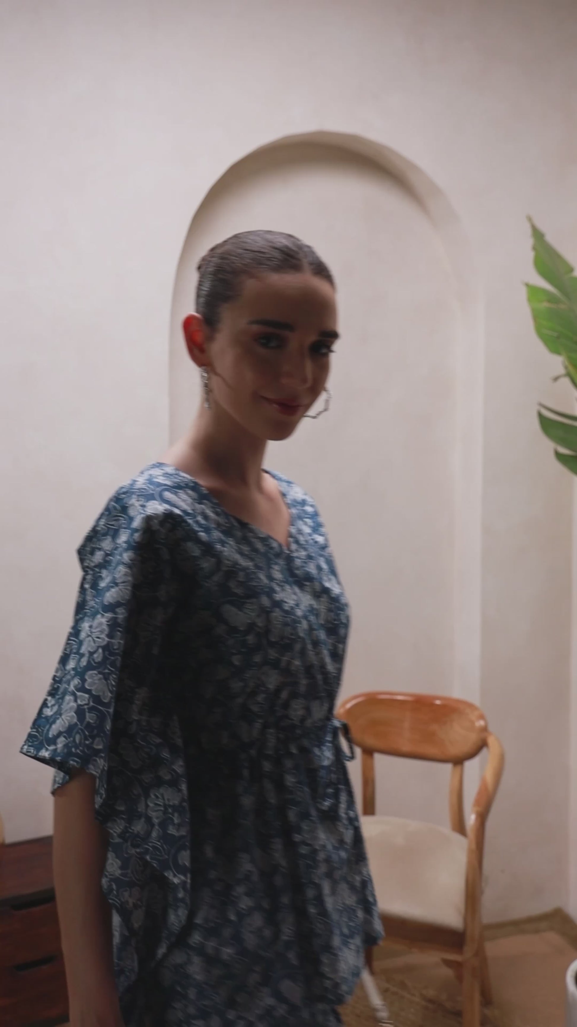 Navy Blue Floral A-Line Kaftan Kurta Set