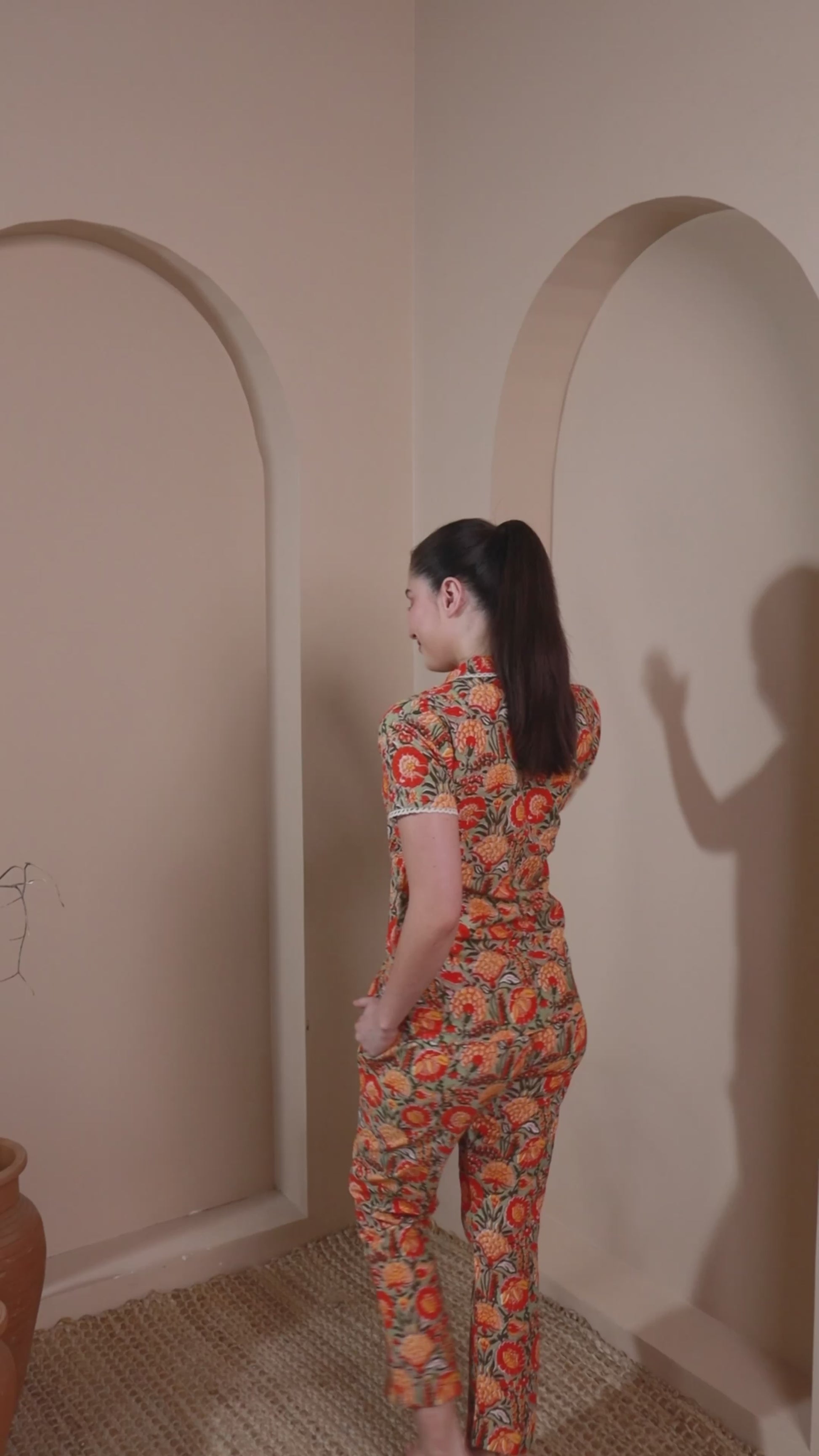 Multi-Color Floral Pure Cotton Co-ord Set with Round Collar