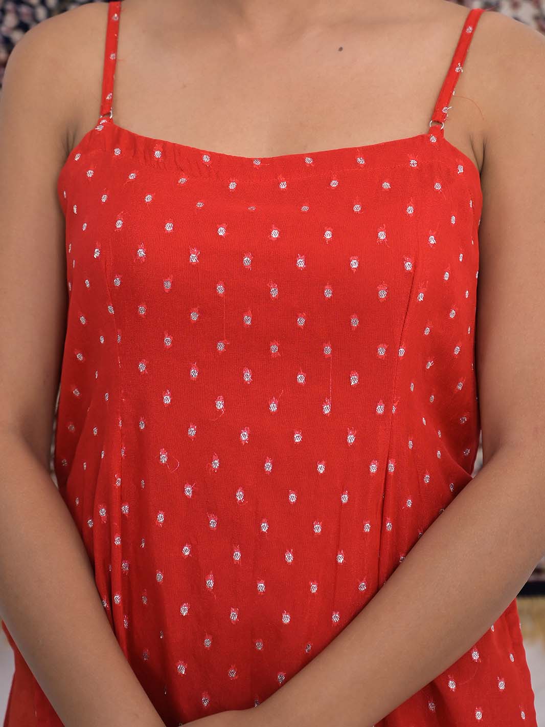 Red Banarasi Silk Straight Kurti and Pant with Chanderi Dupatta - Mahukaa