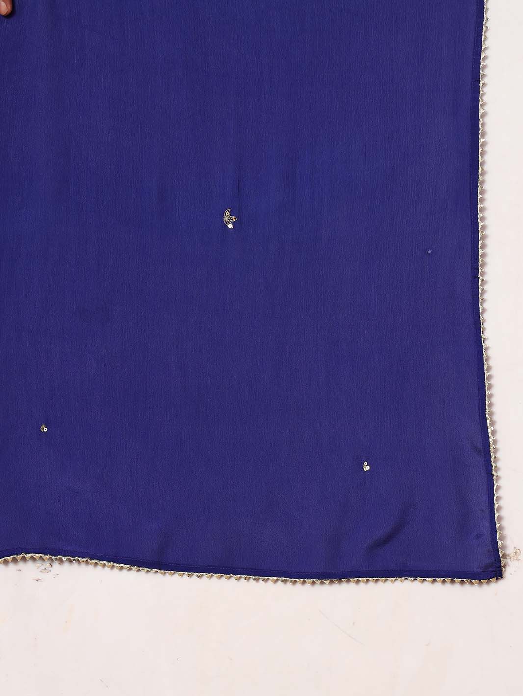 Royal Blue Anarkali Kurta Set In Pani Gold Dori With Zari Embroidery And Embroidered Chiffon Dupatta - Mahukaa