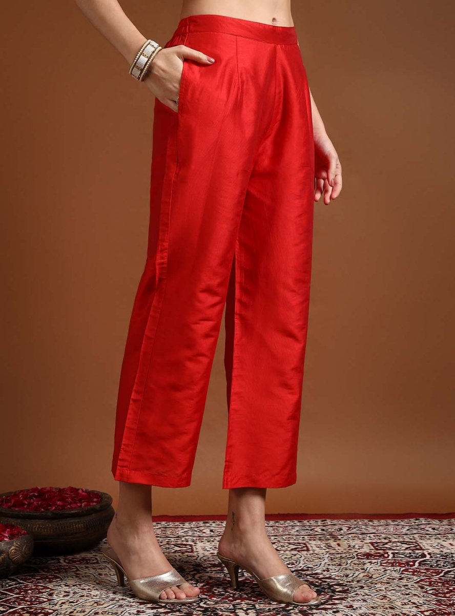 Women Red Mirror & Zari Work Kurta Set With Dupatta - Mahukaa