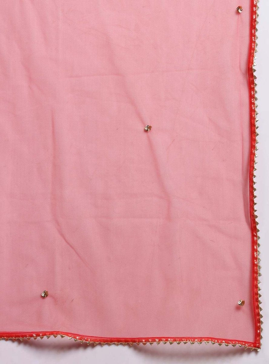 Women Red Mirror & Zari Work Kurta Set With Dupatta - Mahukaa