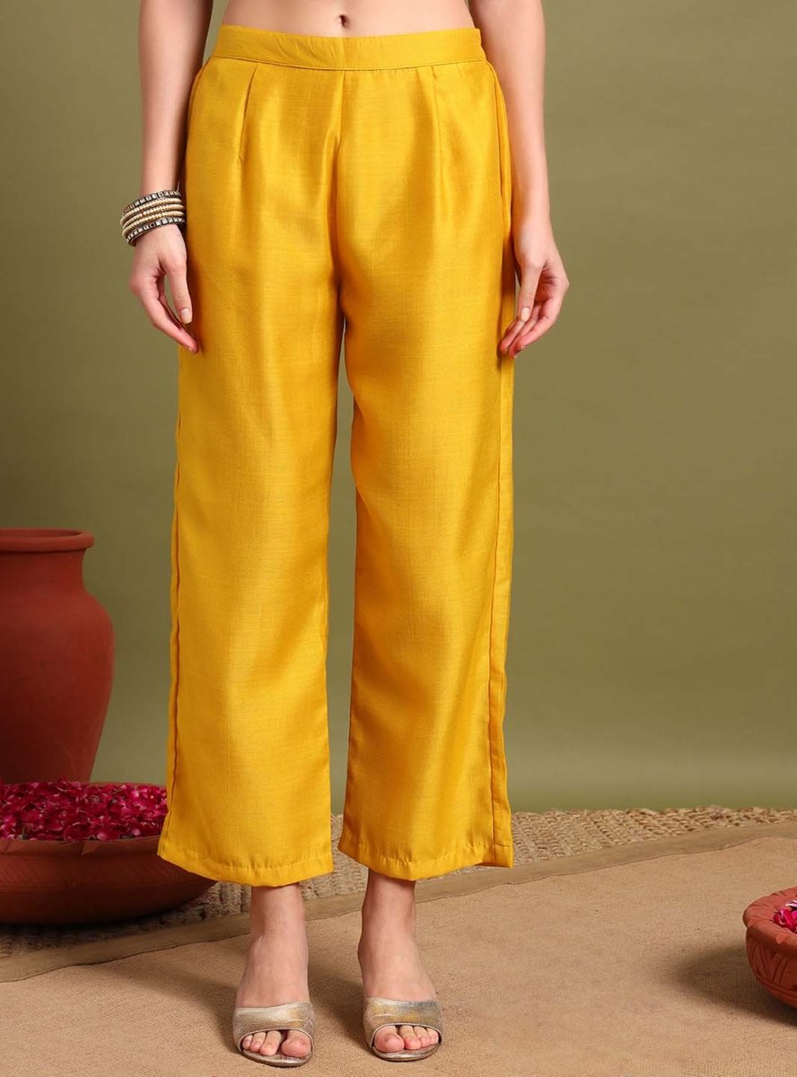 Yellow Round V - neckline Anarkali Set with Sequin Yoke Embroidery & Duppatta - Mahukaa