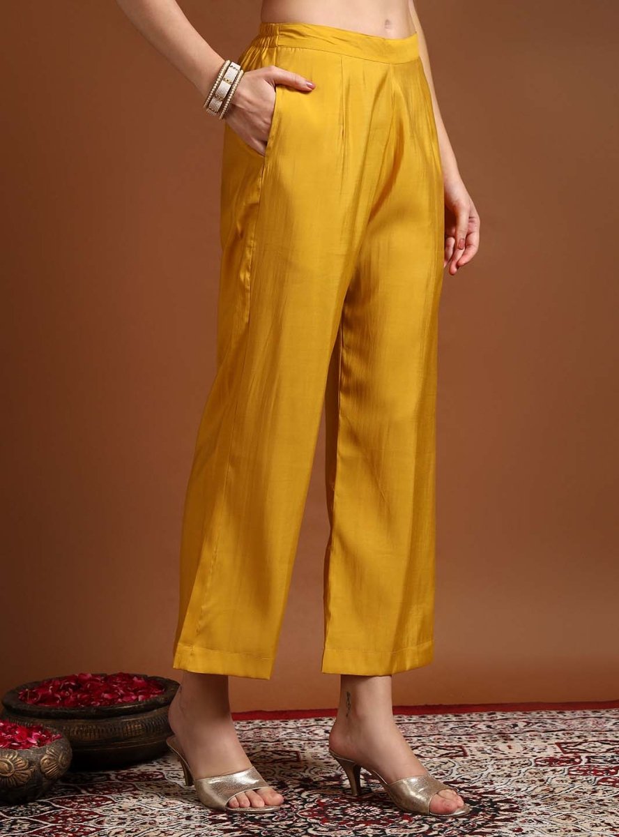 Yellow Square V - Neck Zari Embroidered Kurta Set with Dupatta - Mahukaa